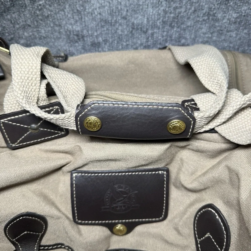 VTG Eddie Bauer Duffle Bag Canvas Leather Trim Ford Travel Utility Weekender
